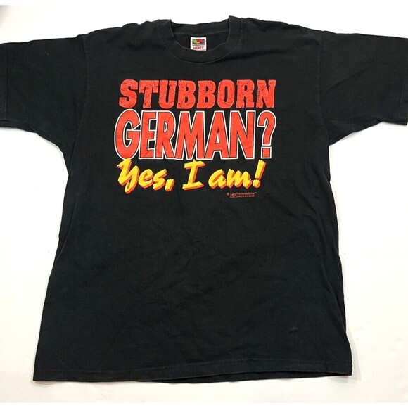 Vintage 90s FTL Stubborn German Tee T-shirt Size XL Black Oktoberfest - Picture 1 of 4